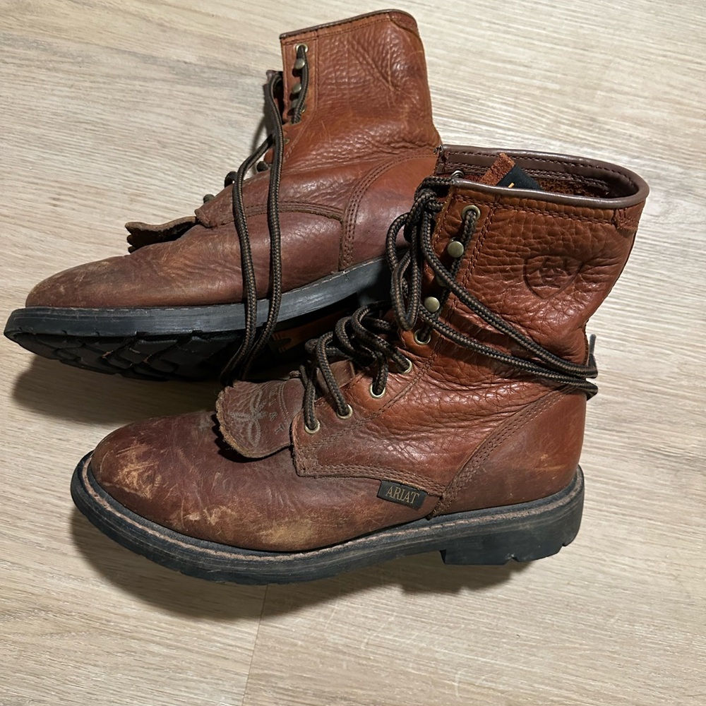 Ariat ATS Men's Rustic Brown Lace-Up Cascade 8” Work Boots sz 9.5